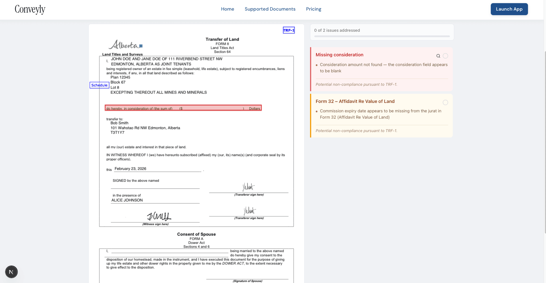 Flagged issues highlighted on document